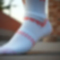 Close-up of white socks showcasing texture and design suitable for skateboarding.