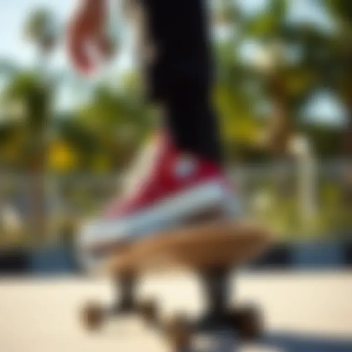 Skateboarder wearing the black Converse Chuck Taylor platform high tops in action on a skateboard