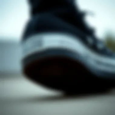 Close-up of the sole of the black Converse Chuck Taylor platform high top highlighting its functionality