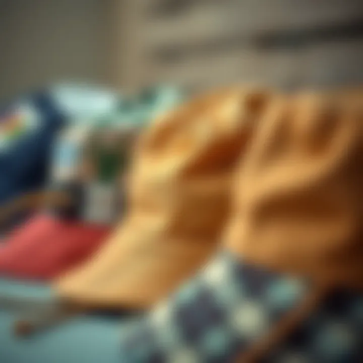 Close-up of different materials used in bucket hats