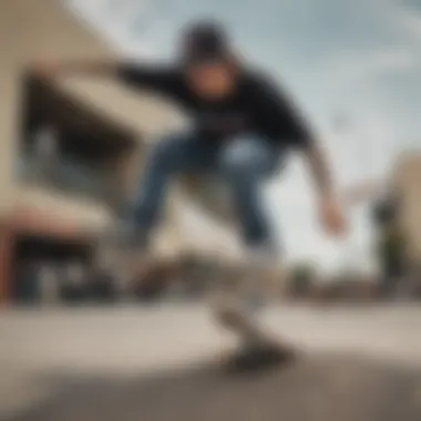 A close-up of a skateboarder performing tricks