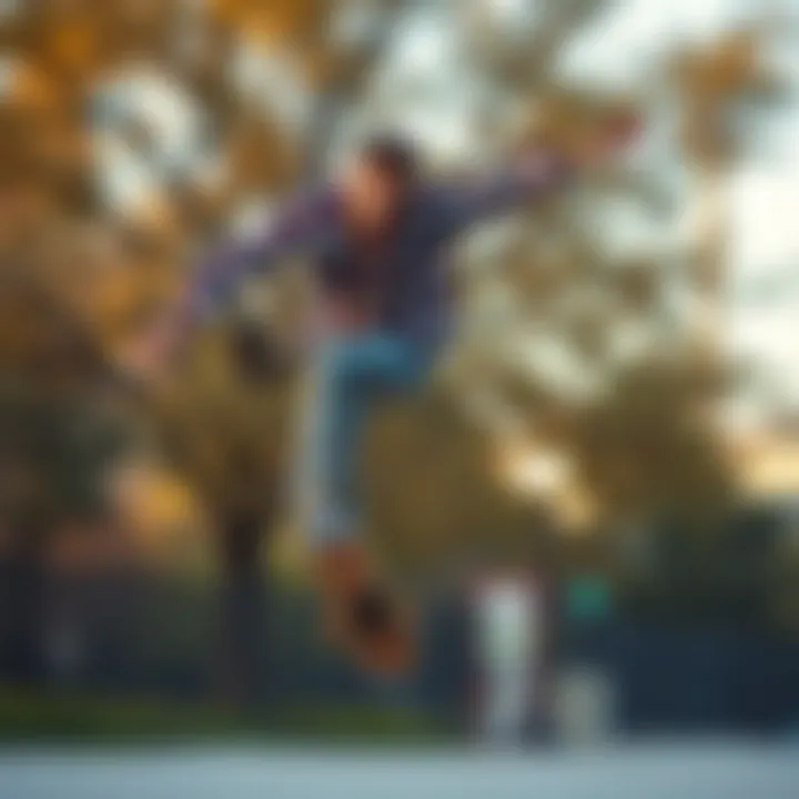 Dynamic Movement: The Role of Dickeys Flannel in Skateboarding A skater performing tricks while wearing a Dickeys flannel