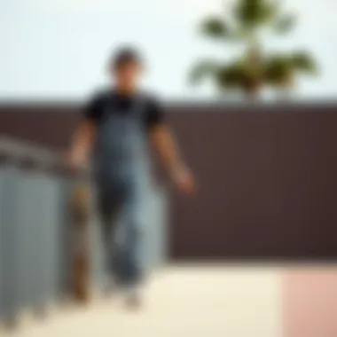 Stylish skateboarder wearing Dickies overalls