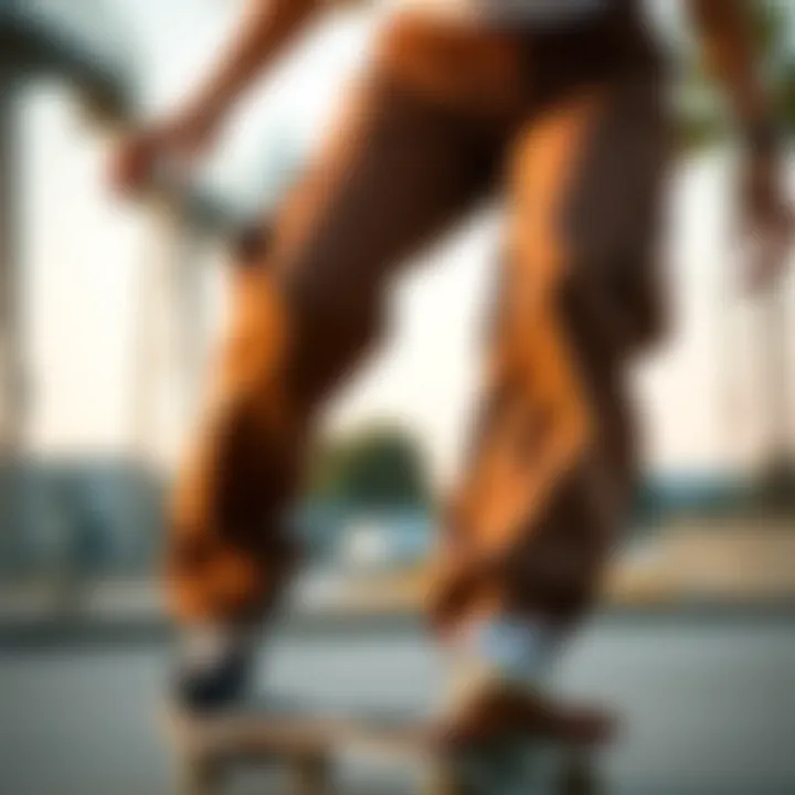 Stylish cargo pants on a skateboarder showcasing movement and flexibility