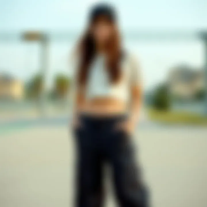 Fashionable Outfit Pairings Fashionable outfits paired with double knee cargo pants for a skateboarding aesthetic
