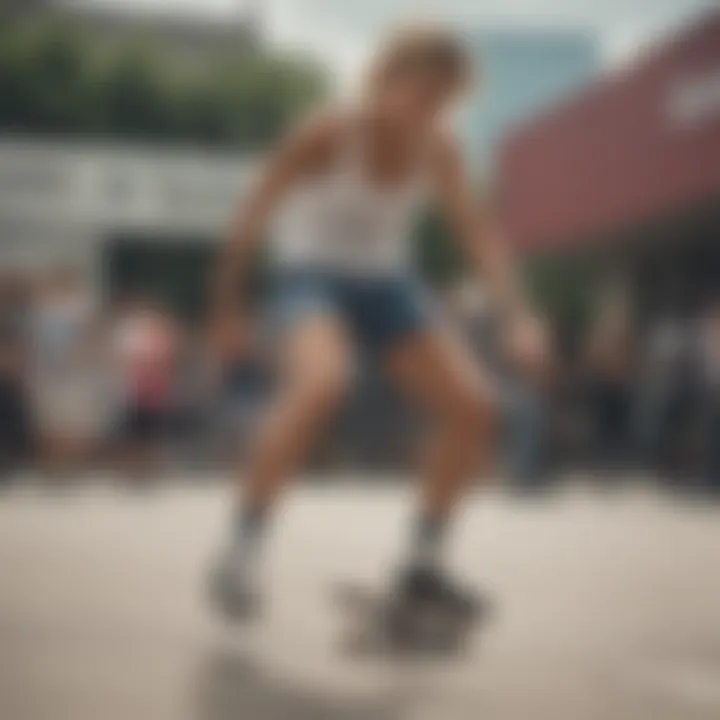 A stylish skater demonstrating the perfect fit of athletic shorts while performing a trick.