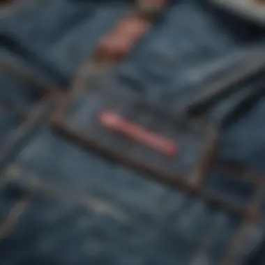 Close-up of the unique design elements of fitted jean overalls, showcasing stitching and fabric texture