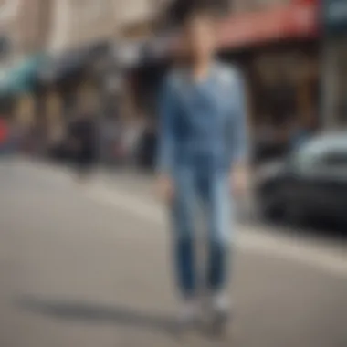 Fashion-forward individuals styling fitted jean overalls in a casual street setting