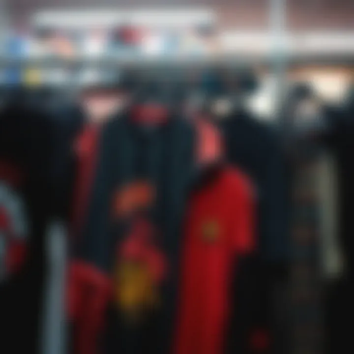 Grunge-inspired skateboarding apparel displayed on a rack