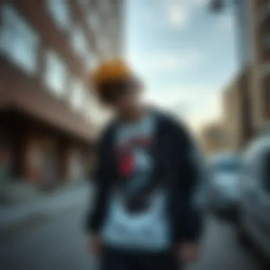 A skateboarder showcasing a grunge style outfit in an urban setting