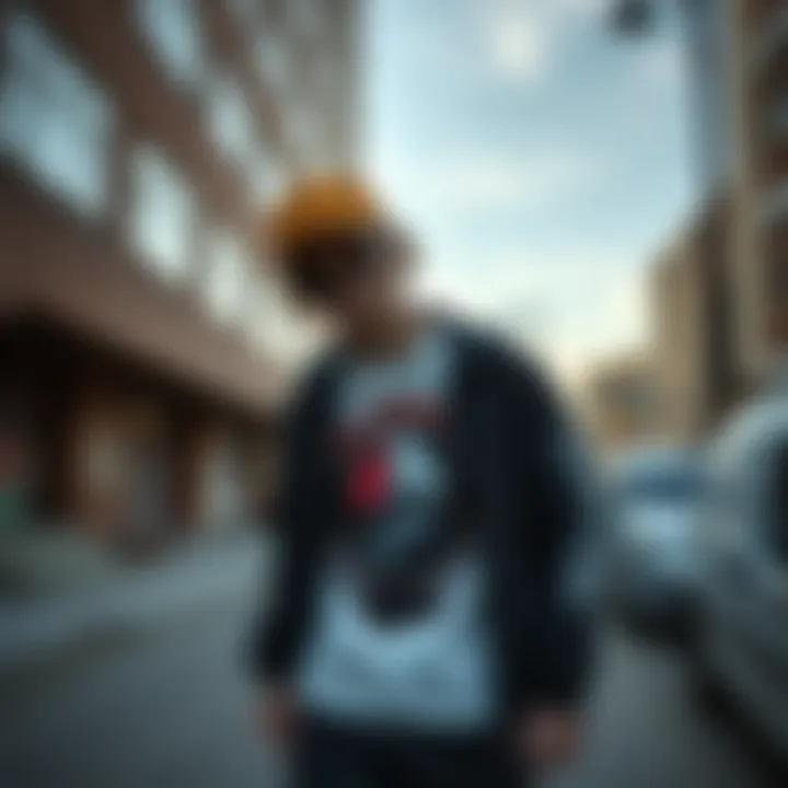 A skateboarder showcasing a grunge style outfit in an urban setting