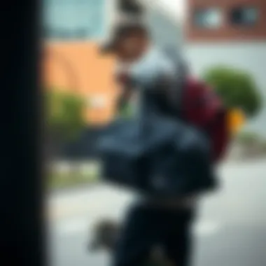 A skater using the Herschel gym bag in an urban skateboarding setting