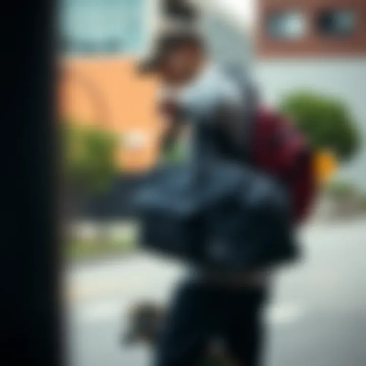 A skater using the Herschel gym bag in an urban skateboarding setting