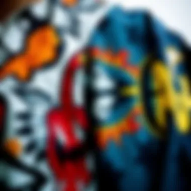 Close-up of unique designs and patterns on homies shirts