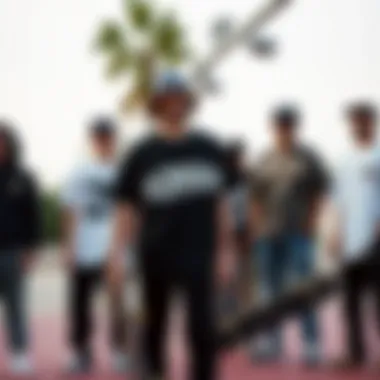 Group of skaters showcasing their individual styles through homies shirts