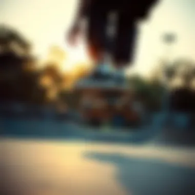 Skater Showcasing Skills with Indy Trucks Skater performing tricks with Indy trucks on a skateboard at a skate park