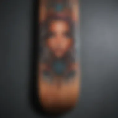 A vibrant skateboard deck showcasing unique graphic designs