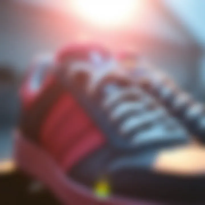 Close-up of Adidas skate shoes highlighting unique features