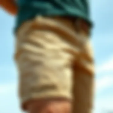 Fabric Details of Chino Shorts Close-up of fabric texture of chino khaki shorts