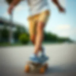 Stylish chino khaki shorts on a skateboard