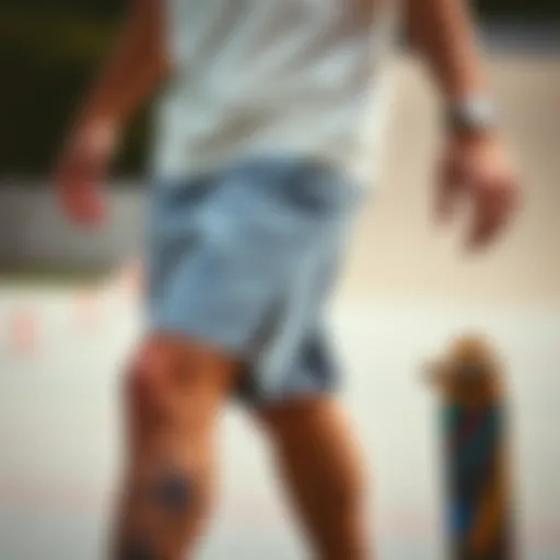 Stylish Pairing for Skateboarding Cutoff sweat shorts paired with skateboarding gear