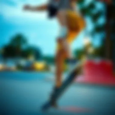 Skater performing tricks while wearing cutoff sweat shorts