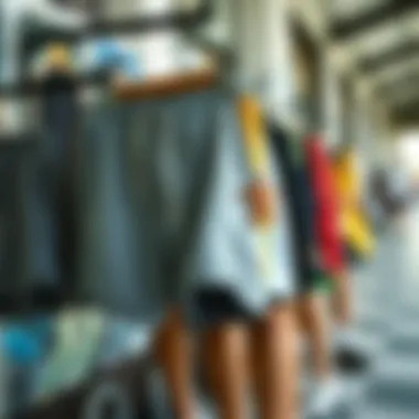 Different styles of cutoff sweat shorts on display