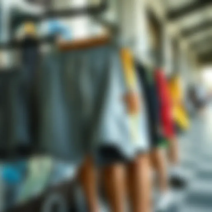 Different styles of cutoff sweat shorts on display