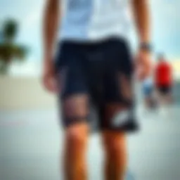 A stylish pair of mesh shorts showcasing modern design elements.