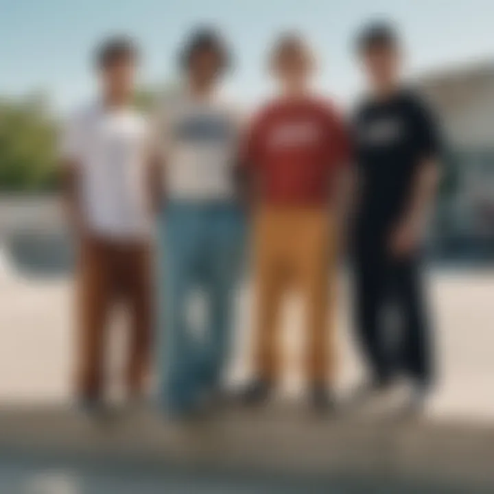 Group of individuals in oversized pants at a skate park