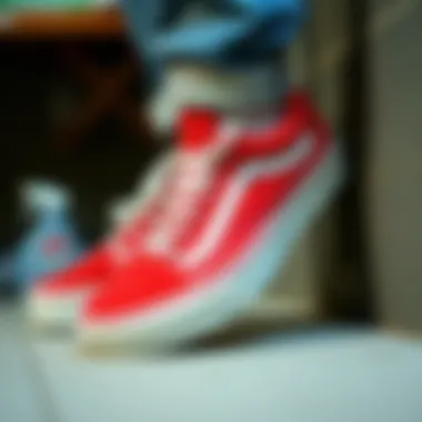 Maintaining red Old Skool Vans with cleaning products