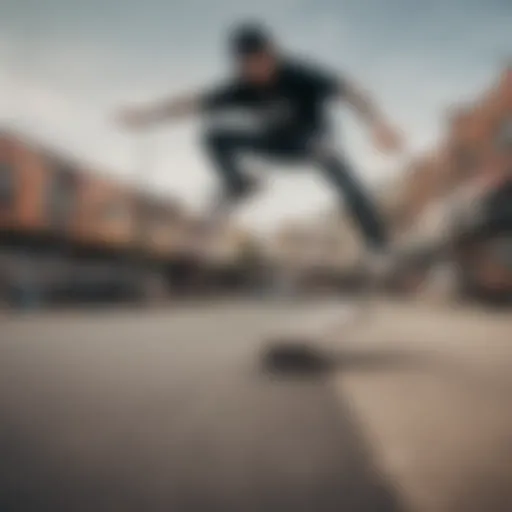 A stylish skateboarder showcasing urban apparel in an urban setting