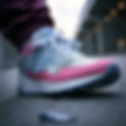 Close-up of the New Balance 350s showcasing the intricate design elements