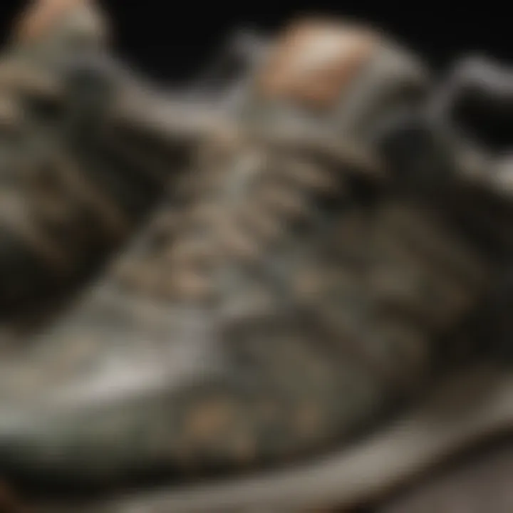 Close-up of New Balance camo shoe design showcasing intricate patterns and textures