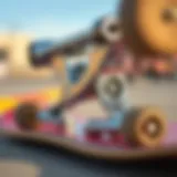 Close-up view of a nickel board truck showcasing its unique design