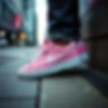 Stylish urban setting showcasing pink Nike Blazers