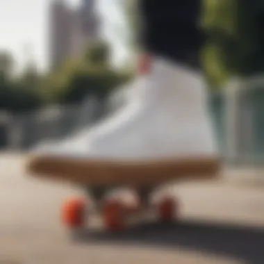 Performance of Nike SB Zoom Blazer Mid White on Skateboard Nike SB Zoom Blazer Mid White in action, demonstrating its performance on the skateboard
