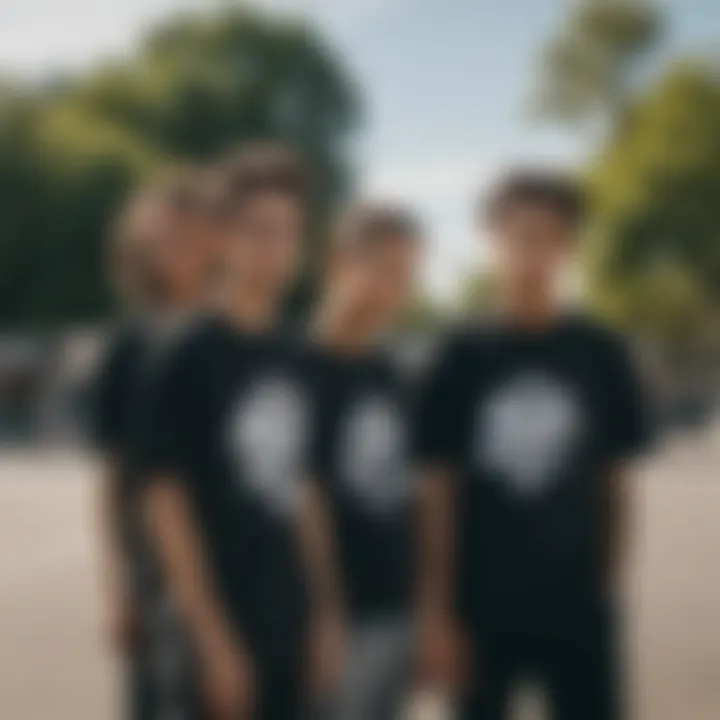 Group of friends sporting Nike T-shirts with collars during a skate session