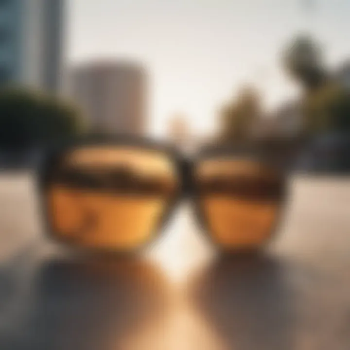 Close-up of Oakley reflective sunglasses highlighting lens technology