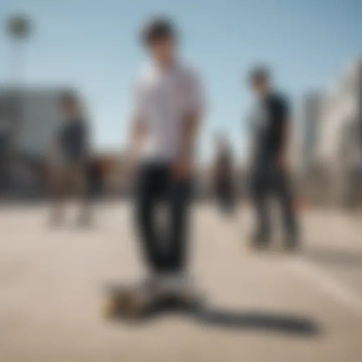 Group of skateboarders wearing Oakley sunglasses in urban setting