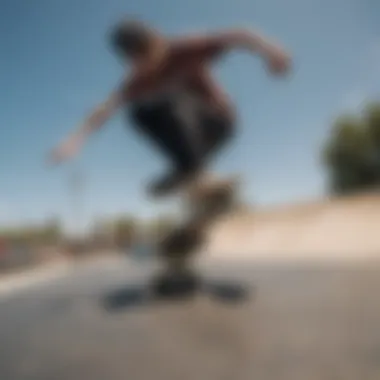 Skater wearing Oakley sunglasses performing a trick at a skate park