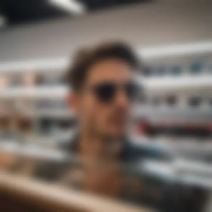 Customer trying on sunglasses in a retail store