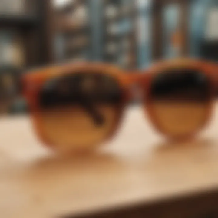 Stylish sunglasses showcased on a wooden surface