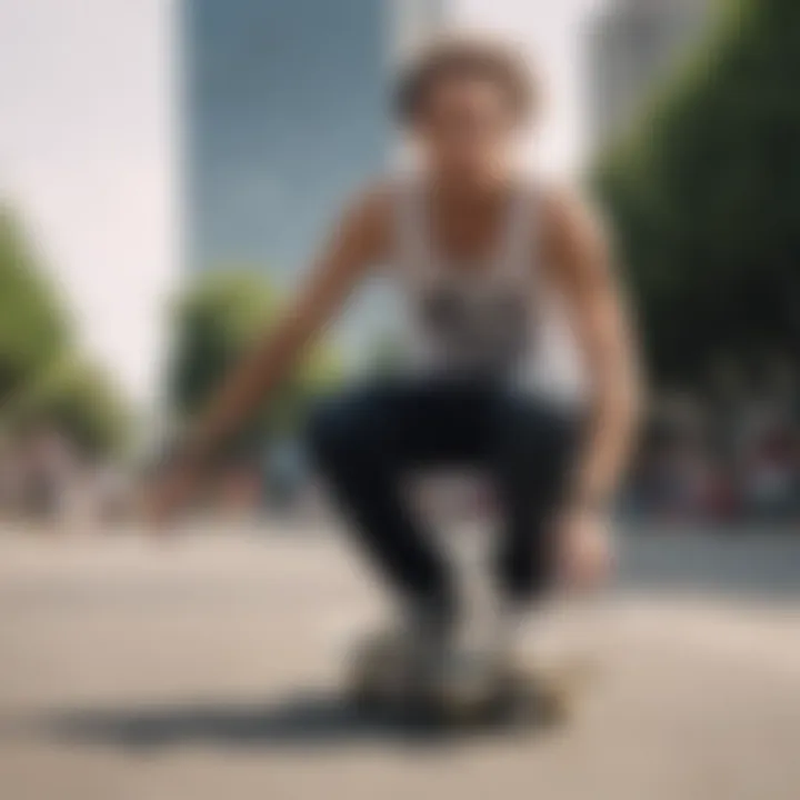 Skateboarder sporting a tank top while performing tricks