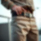 Close-up of pants featuring a built-in belt mechanism