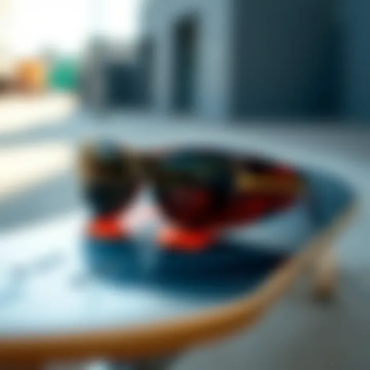 Pit Viper sunglasses displayed on a skateboard deck