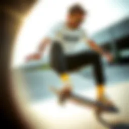 Skateboarder wearing Pit Viper sunglasses performing a trick