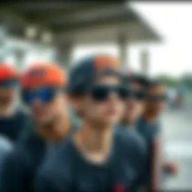 Group of skateboarders with Pit Viper sunglasses at a skatepark