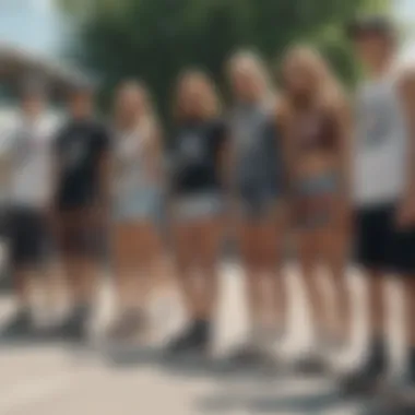 Group of skateboarders showcasing their printed sweat shorts