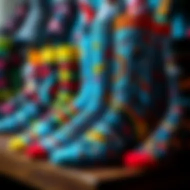 A collection of various psockadelic socks displayed artistically